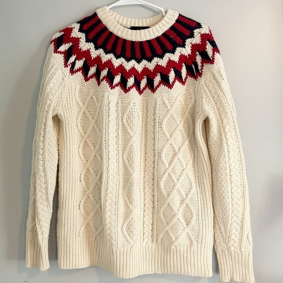 J. Crew Fair Isle Cable knit crewneck Sweater - Picture 1 of 4